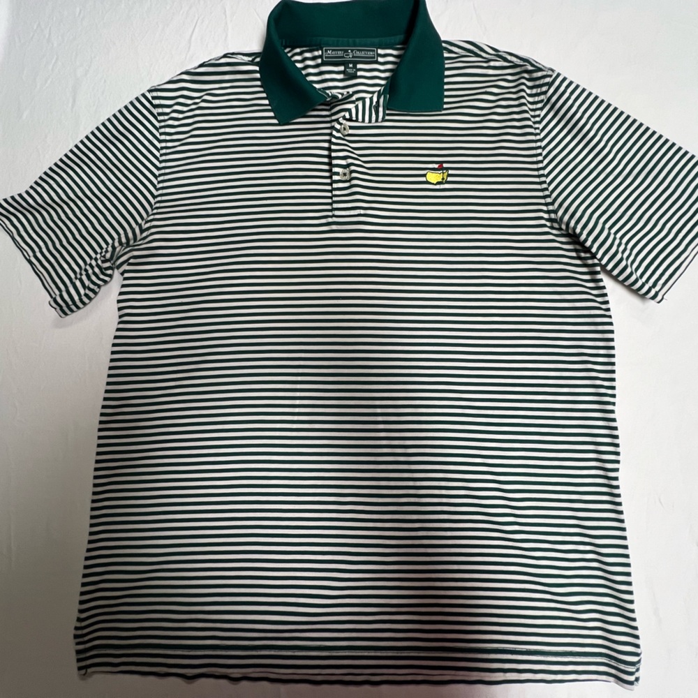 Men’s Masters Green and White Striped Golf Polo (Medium)